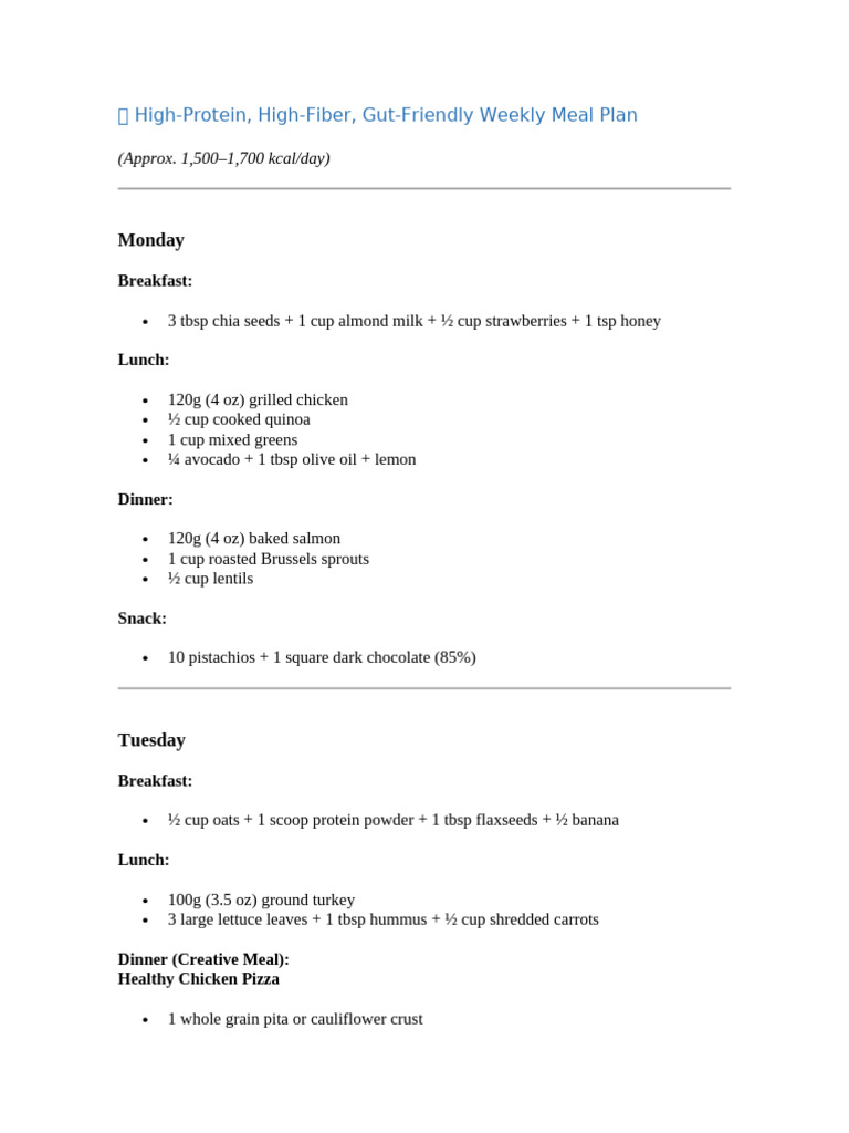 Meal Plan High Fiber and Protein | PDF | Lunch | Pancake