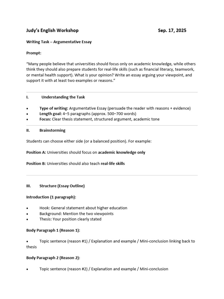 Argumentative Essay Guide for Universities | PDF