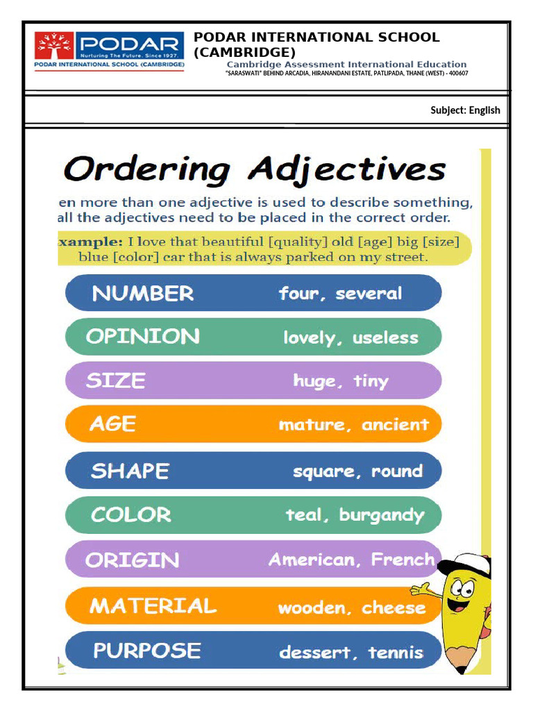 Order of Adjectives Worksheet for English | PDF