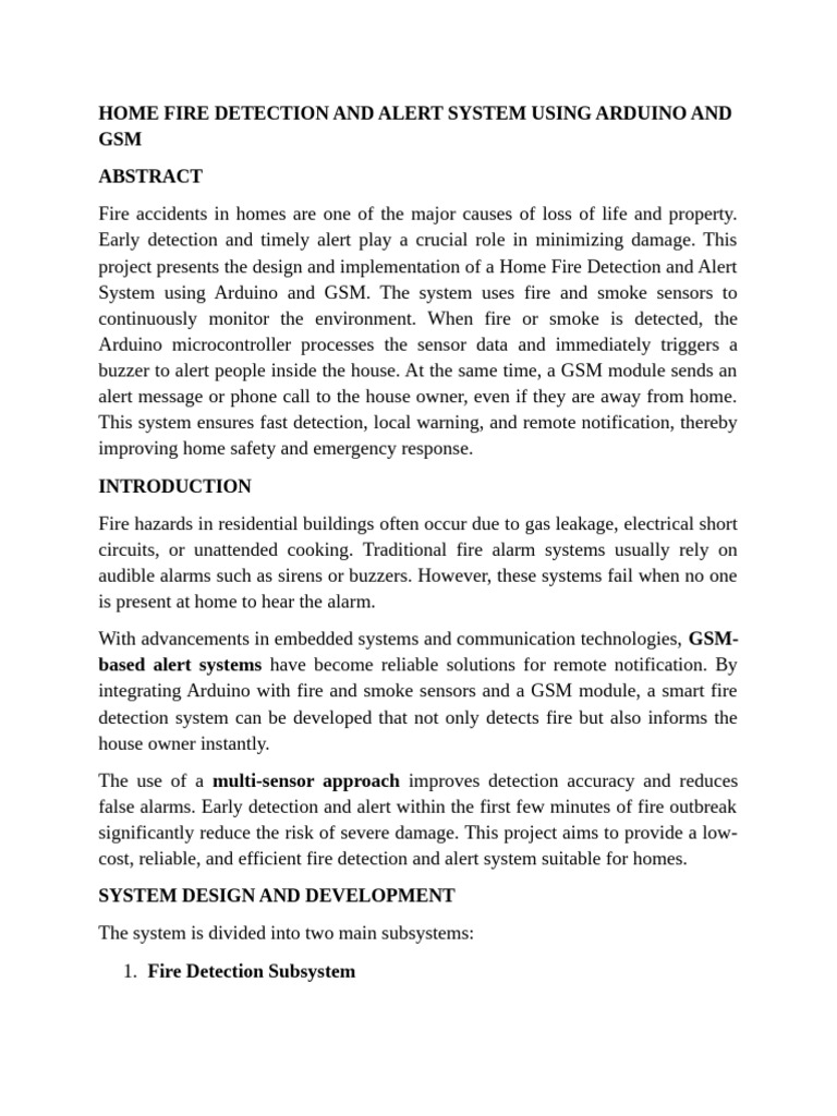 Home Fire Detection and Alert System Using Arduino and Gsm | PDF ...