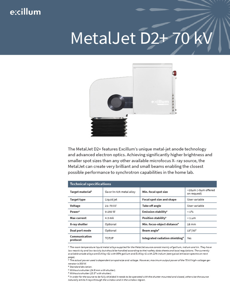 Excillum MetalJet D2 70kv Datasheet en 251211 | PDF | Electromagnetism ...
