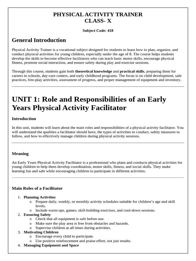 Physical Activity Trainer Course Overview | PDF | Educational ...