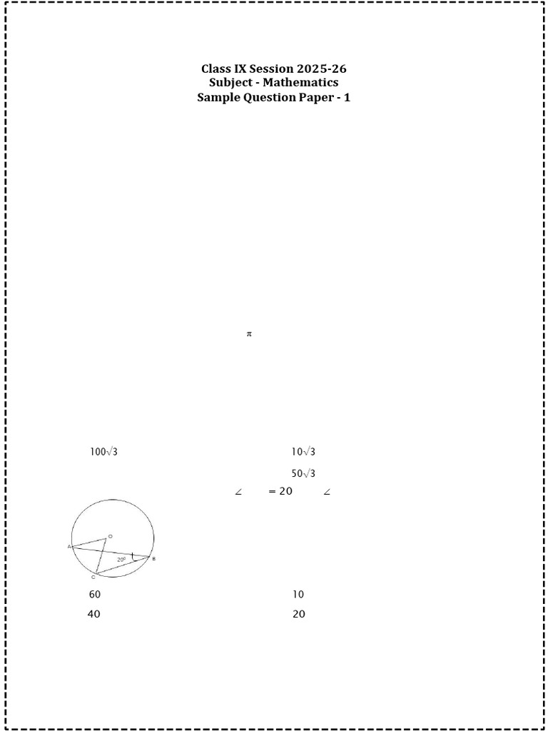 Class IX Mathematics Sample Paper 2025-26 | PDF | Area | Circle