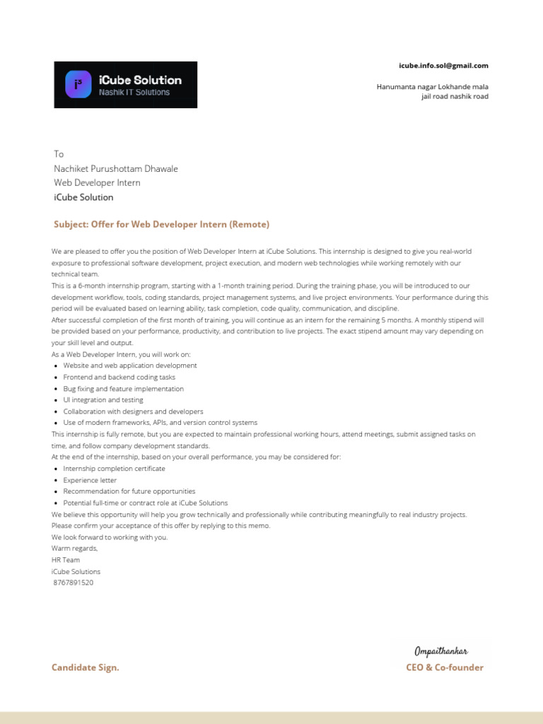 Offer Letter | PDF | Software Development | Computing