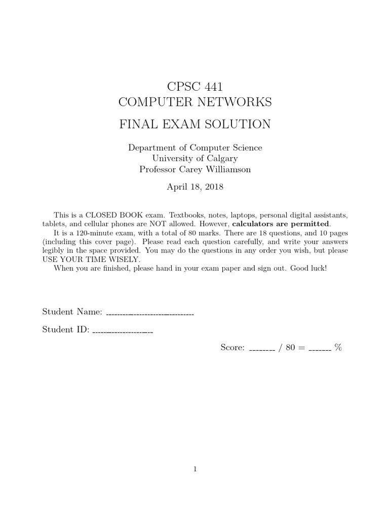 Final W2018 Solution | PDF | Routing | Computer Network