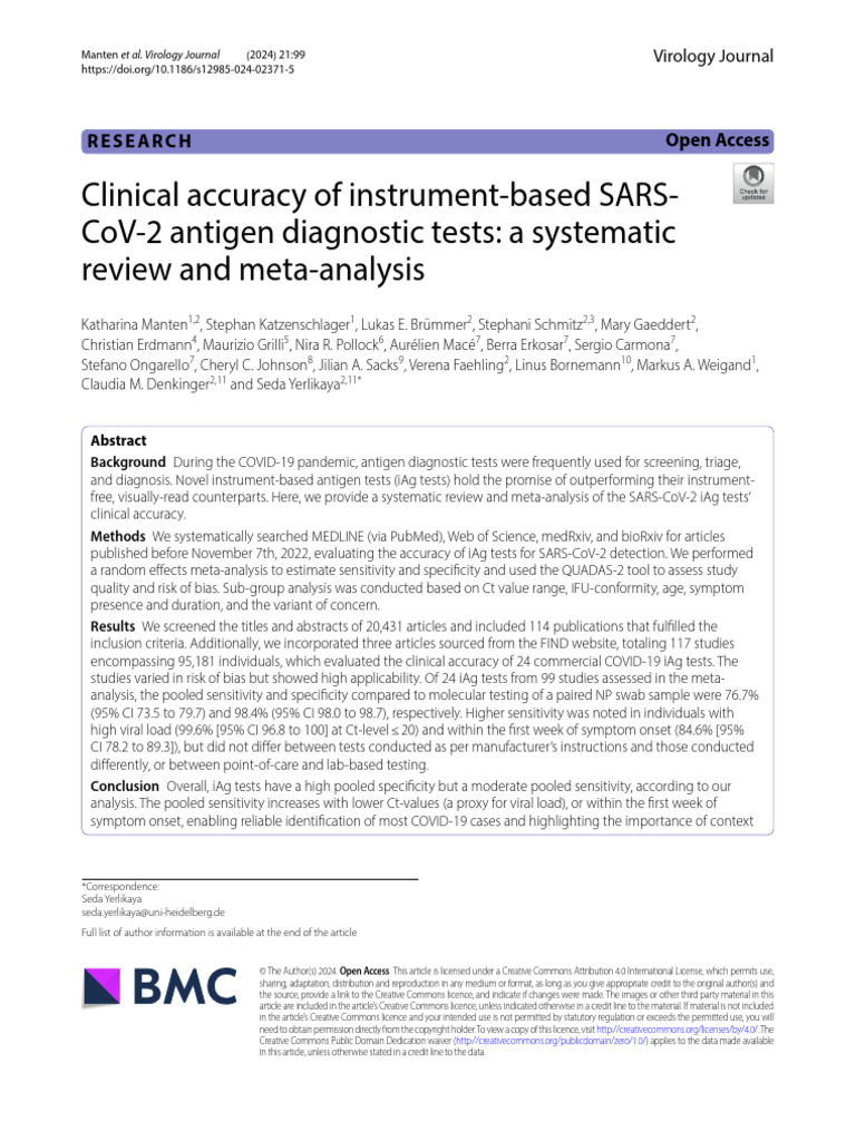 Clinical Accuracy of SARS-CoV-2 iAg Tests | PDF | Systematic Review ...