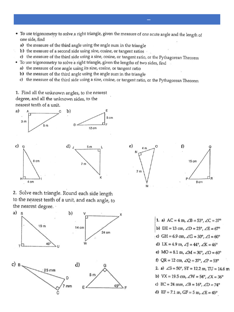 L3 Solving Right Triangles Practice | PDF