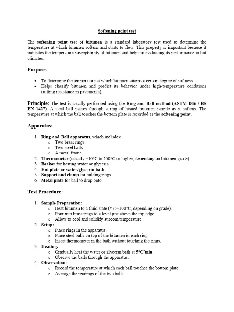 Bitumen Softening Point Test Guide | PDF