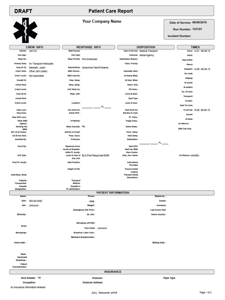Patient Care Report - Medical Transport | PDF | Public Safety | Health Care