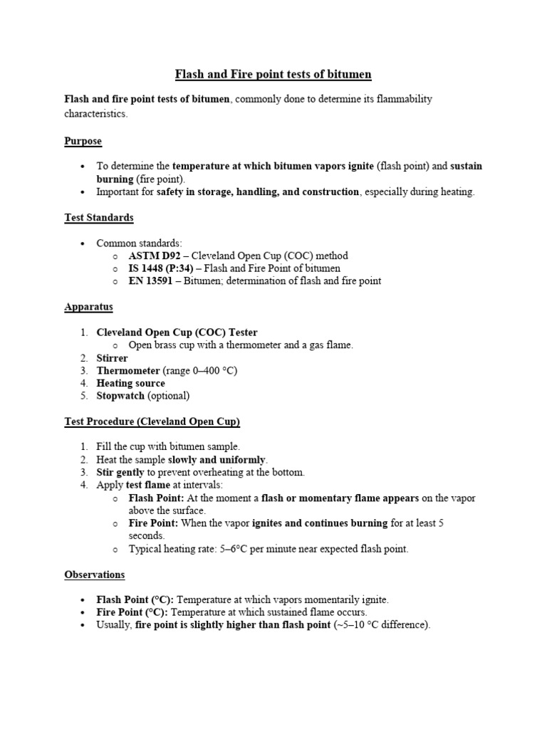 Bitumen Flash and Fire Point Testing | PDF