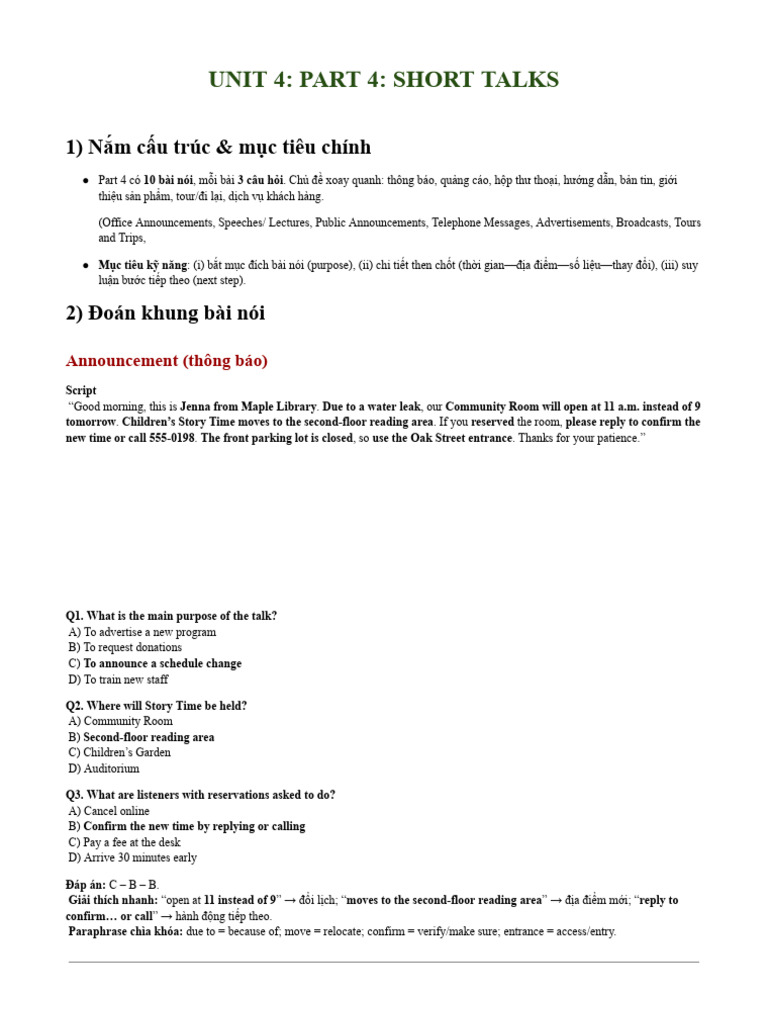 Short Talks: Announcements & Directions | PDF