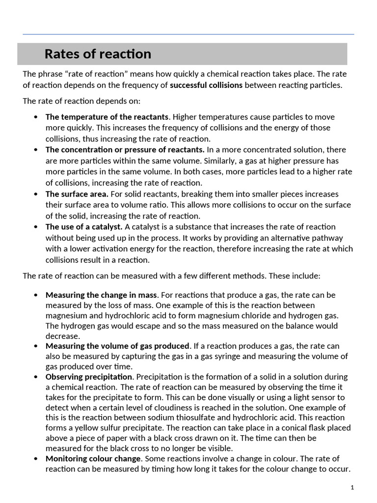 Factors Affecting Reaction Rates Explained | PDF | Reaction Rate ...