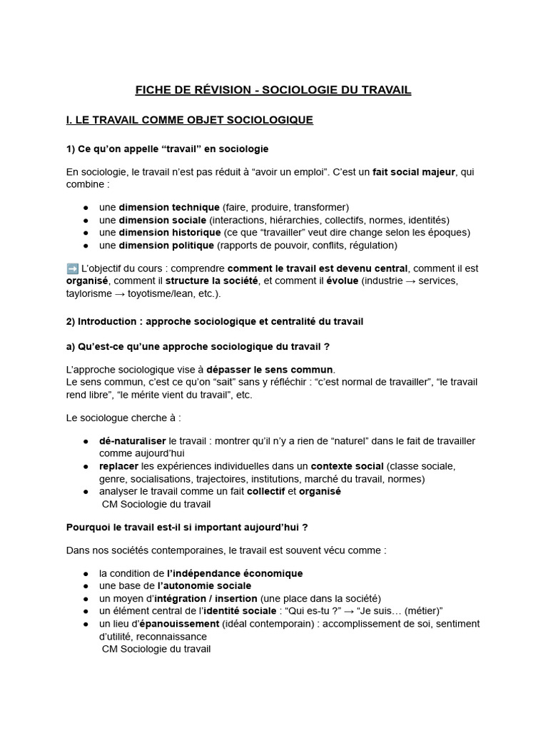 Sociologie du travail : enjeux et évolutions | PDF | Division du ...