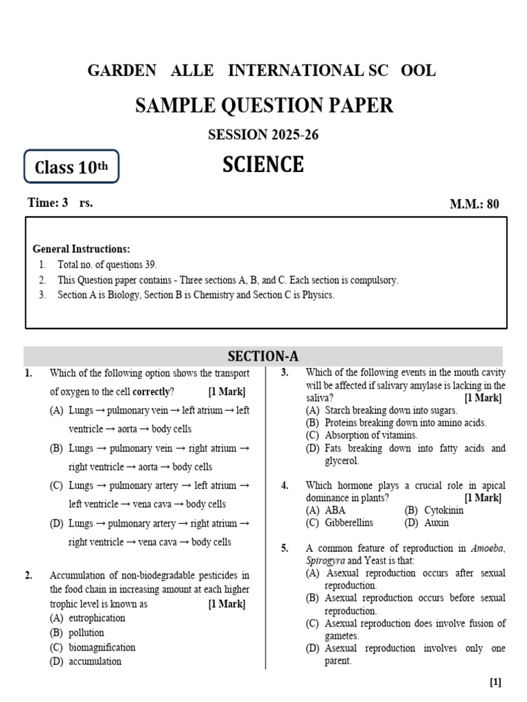 Class 10 Science Sample Question Paper | PDF | Stratosphere | Ozone