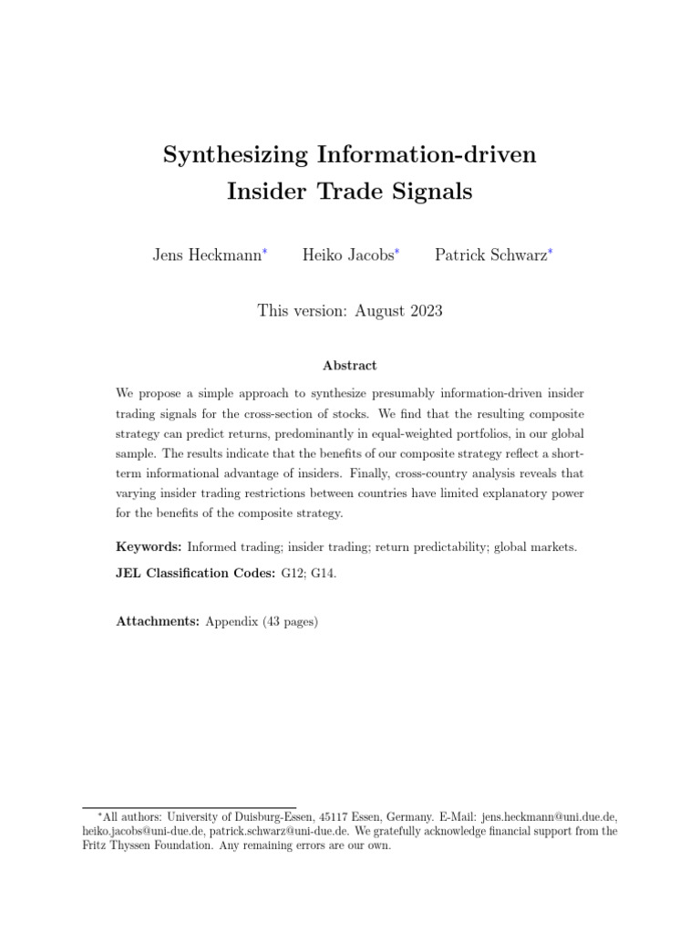 Synthesizing Information-driven Insider Trade Signals | PDF | Market ...