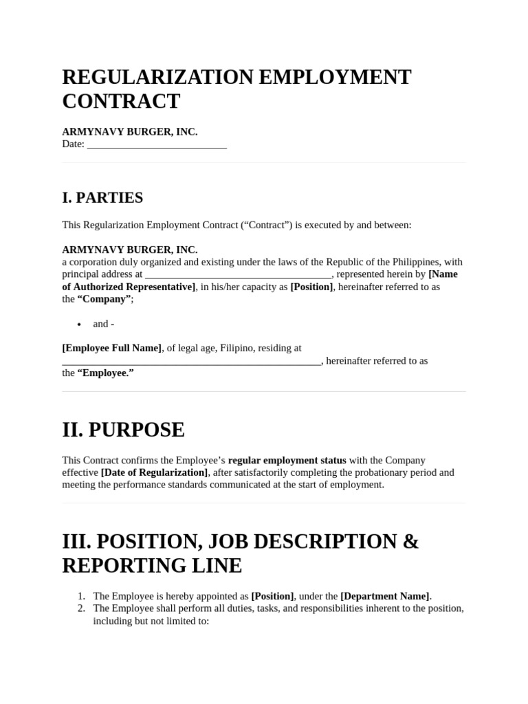 Regularization Employment Contract Template | PDF | Employment | Salary
