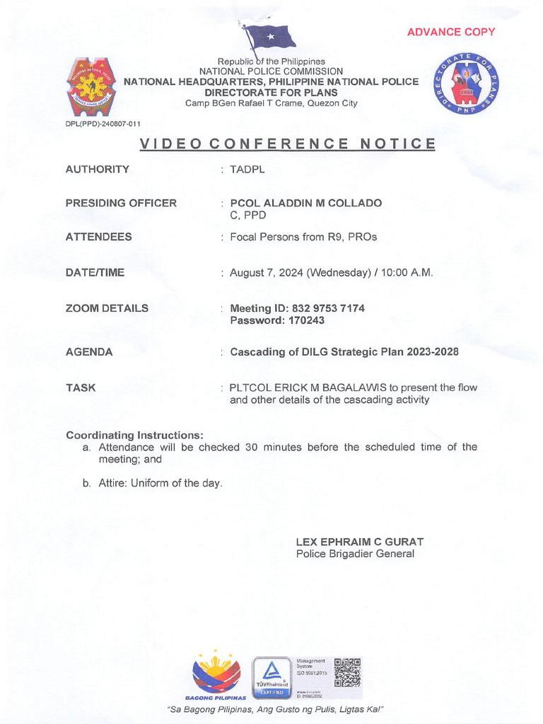 (Advance Copy) Video Conference Notice | PDF