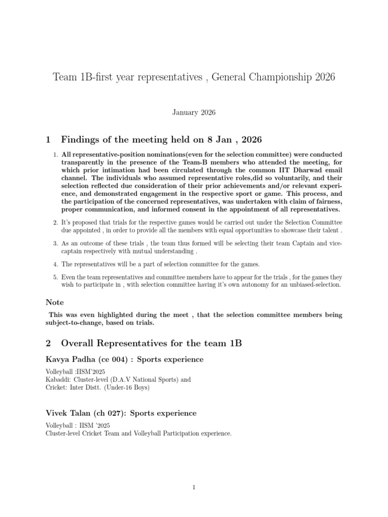 Team 1B First Year Representatives General Championship 2026 (1) | PDF ...