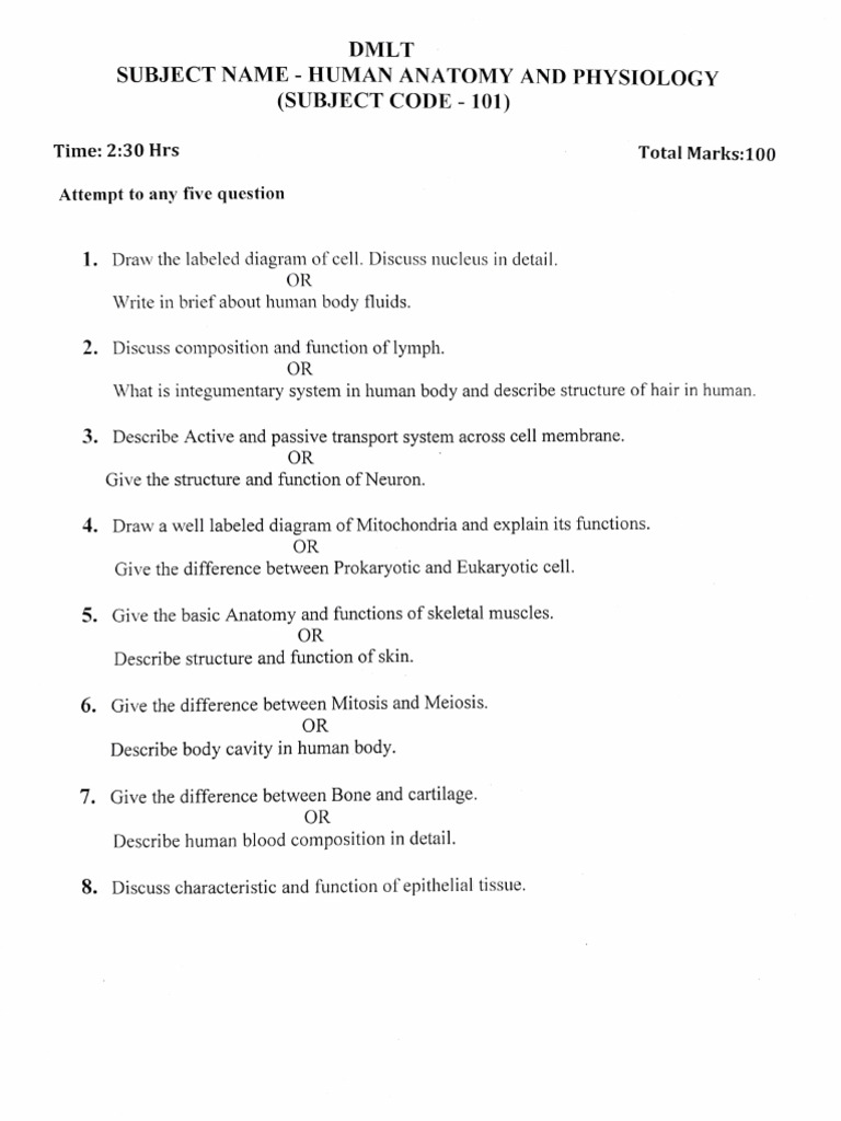 DMLT All Subject (Paper) | PDF | Cell (Biology) | Human Body