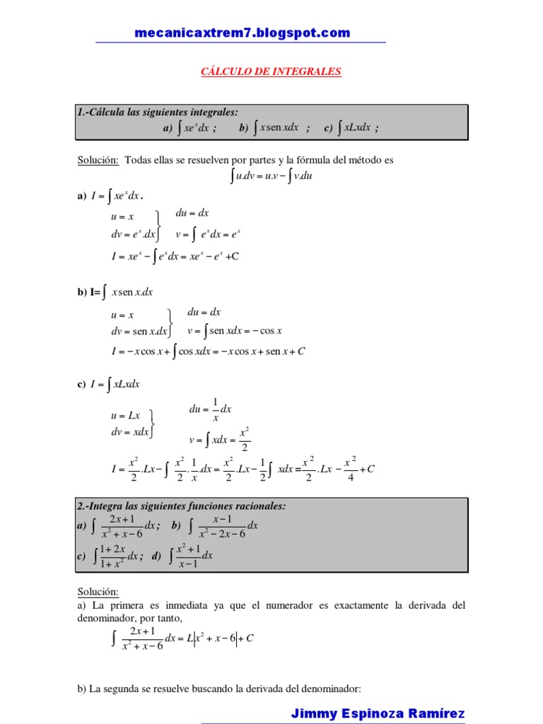 Resolucion de Integrales | PDF | Integral | Fracción (Matemáticas)