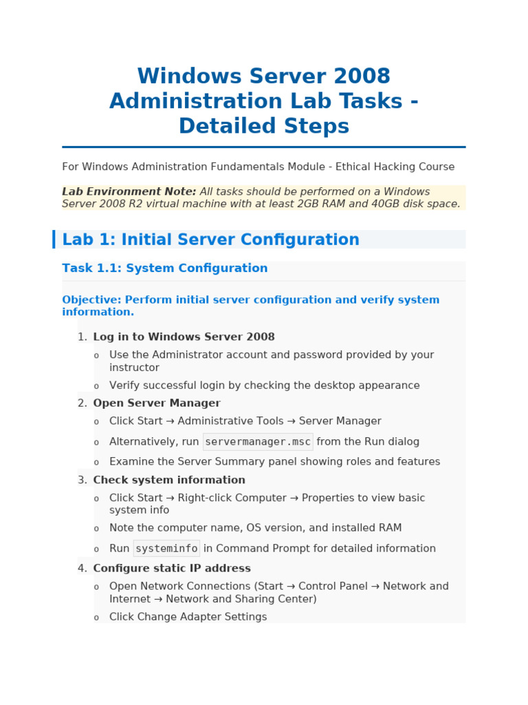 Windows Server 2008 Admin Lab Tasks | PDF | Network Architecture ...