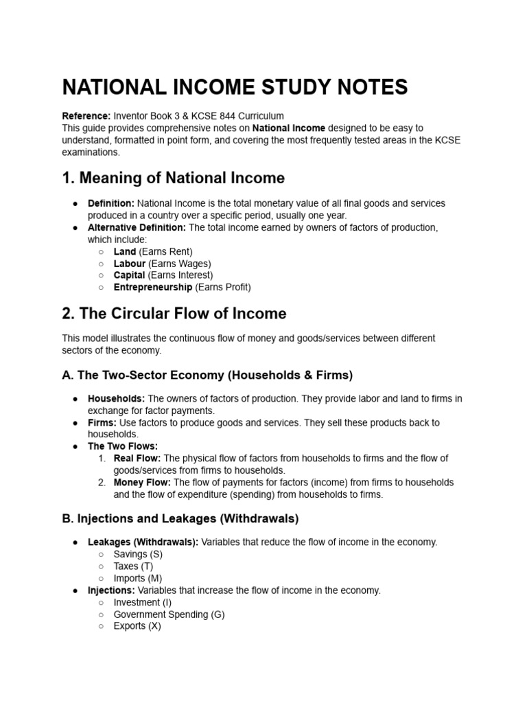 National Income Study Notes for KCSE | PDF | Measures Of National ...