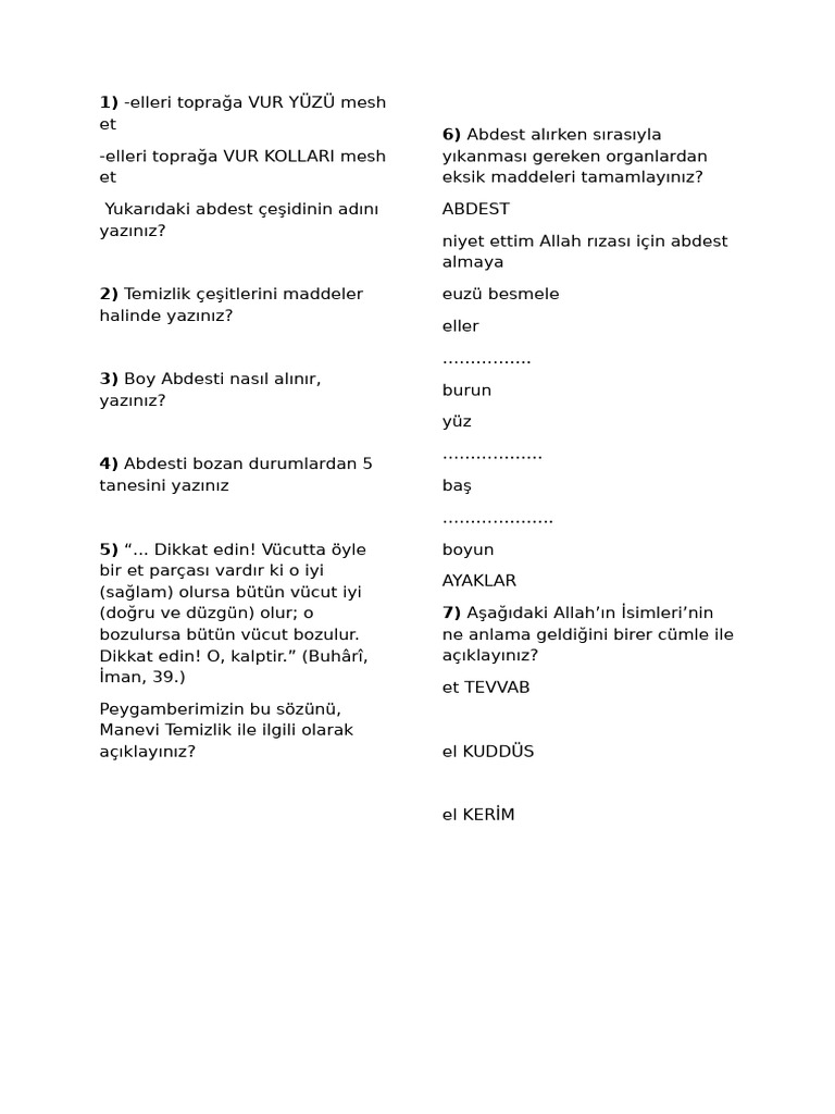 TMDB İslam 2 Sorular | PDF
