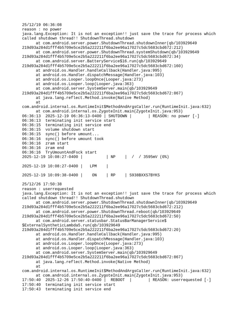 Android Shutdown and Reboot Logs | PDF | Embedded Linux Distributions