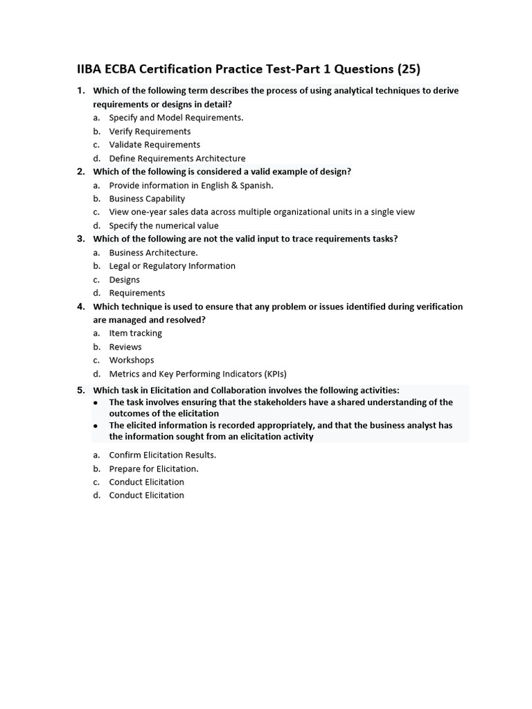 ECBA Certification Practice Test Questions | PDF | Business ...