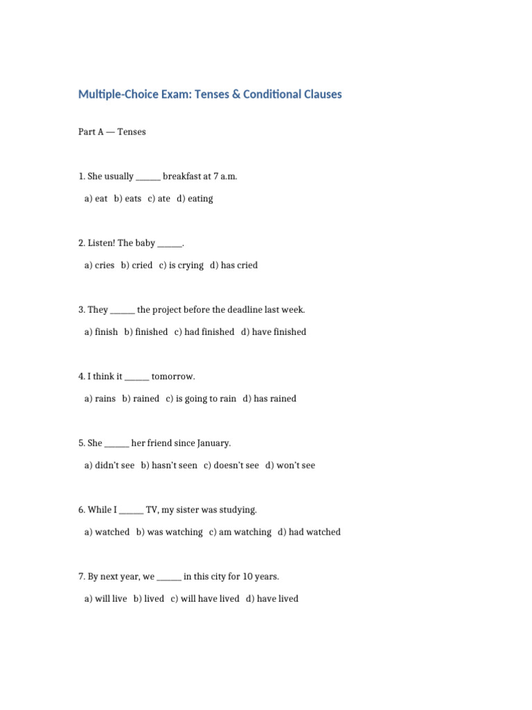 English Tenses Conditional Exam | PDF