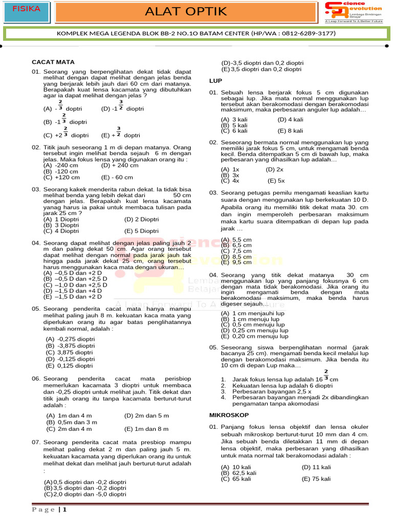 Kuat Lensa Kacamata dan Alat Optik | PDF