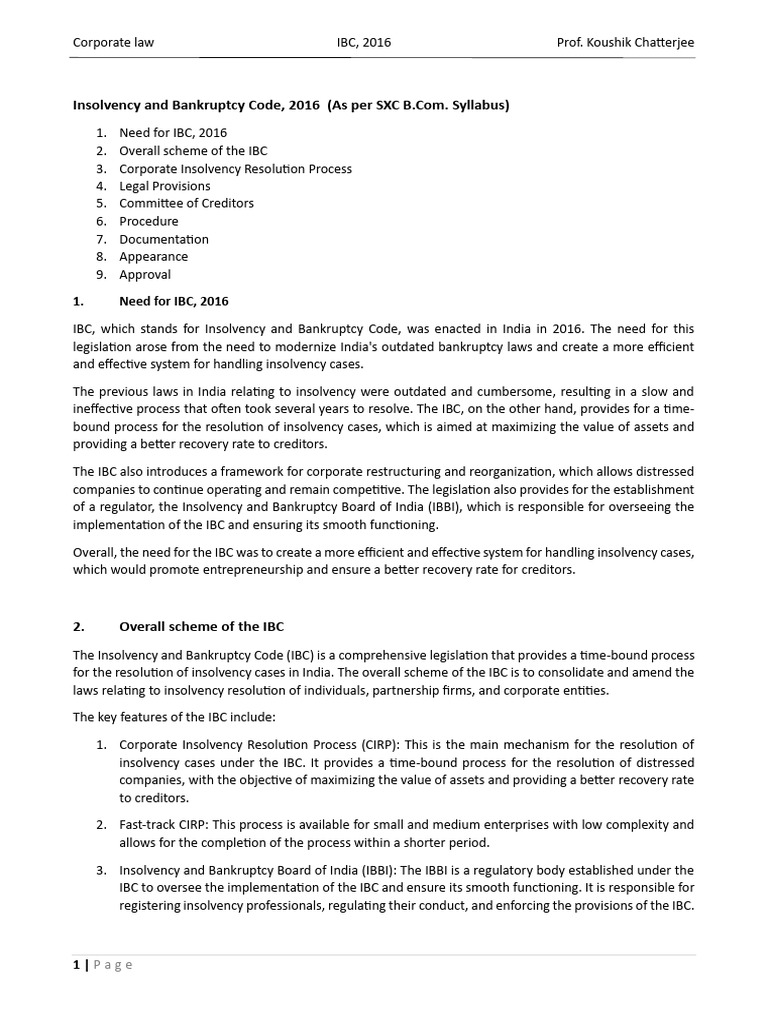 Understanding India's IBC 2016 Framework | PDF | Bankruptcy | Insolvency