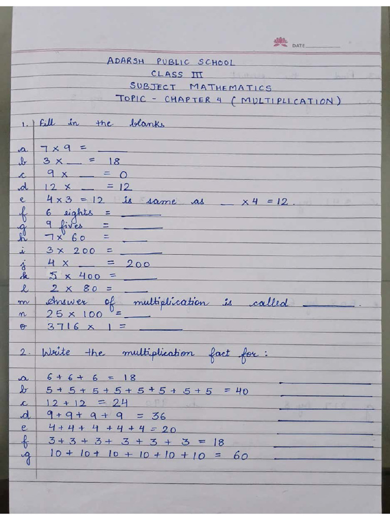 Mathematics Chapter 4 (Multiplication) 1 | PDF