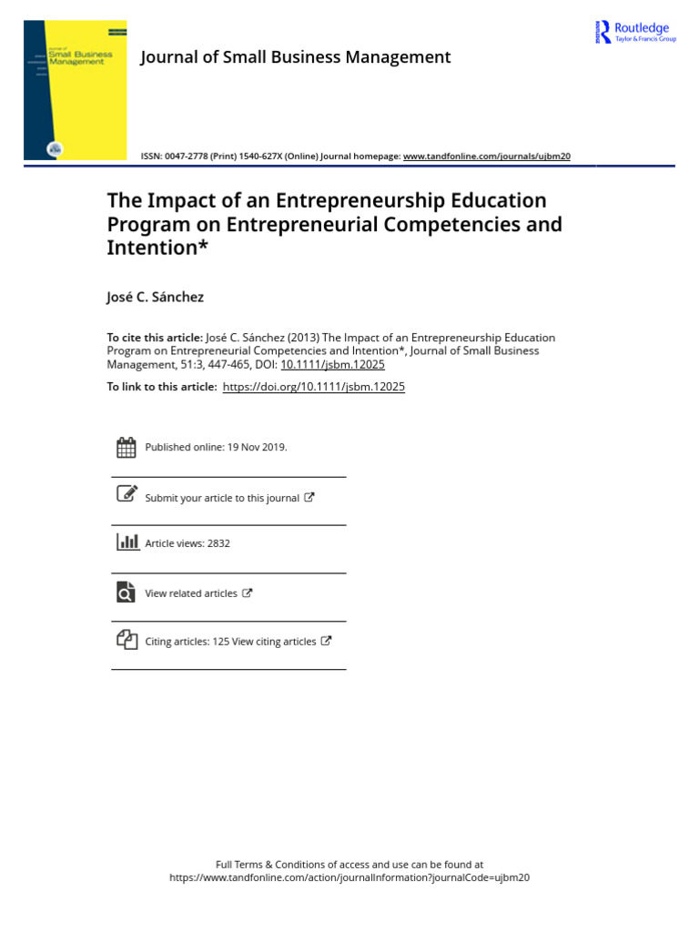 Impact of Entrepreneurship Education on Competencies | PDF | Self ...