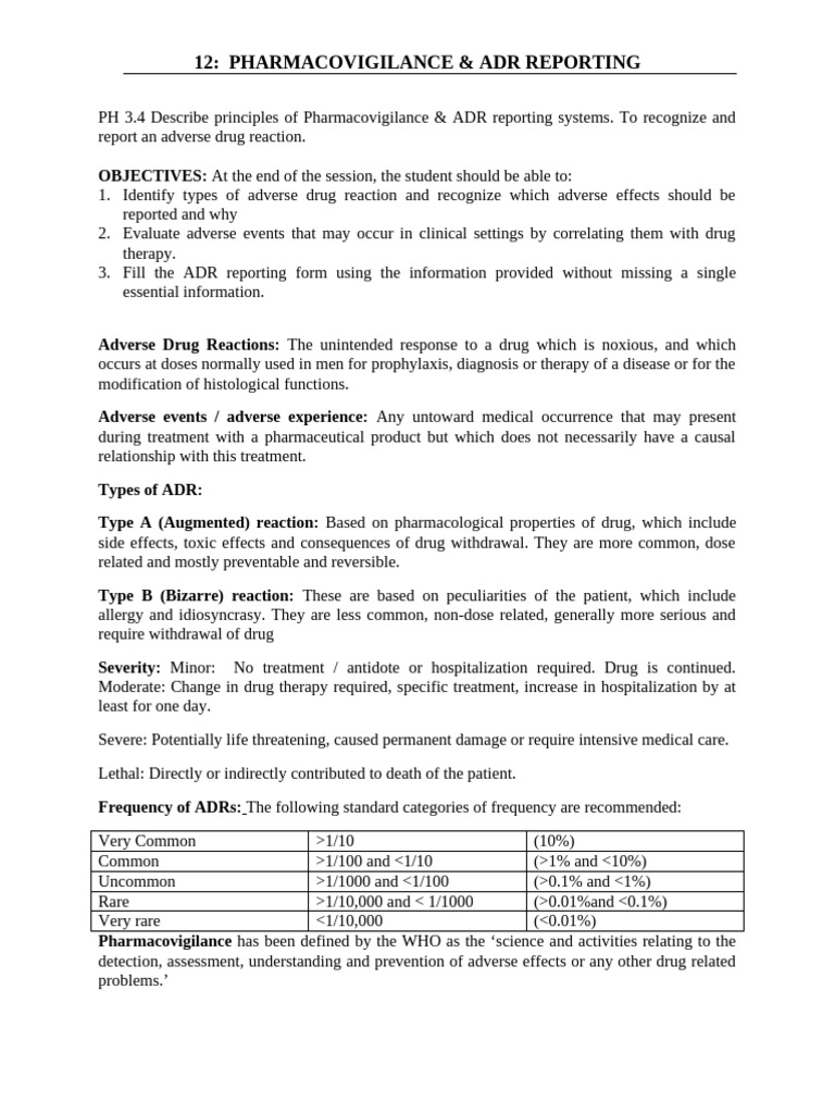 12. Pharmacovigilance & ADR Reporting | PDF | Pharmacovigilance ...
