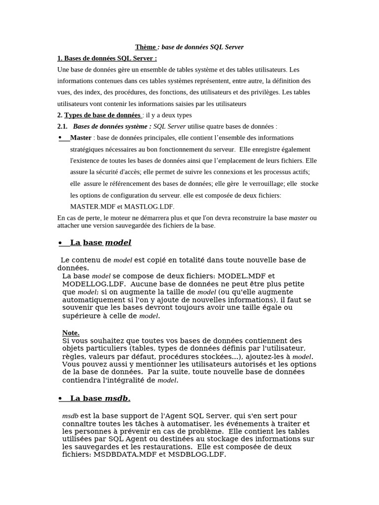 Introduction aux bases de données SQL Server | PDF | Bases de données ...