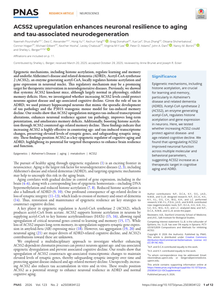 Enhancing Neuronal Resilience via ACSS2 | PDF | Epigenetics | Memory