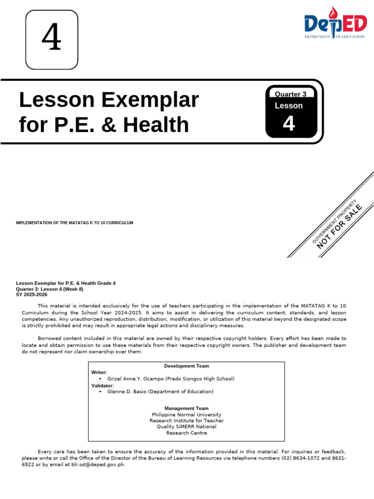 Grade 4 P.E. & Health Lesson Plan | PDF | Dances | Physical Fitness