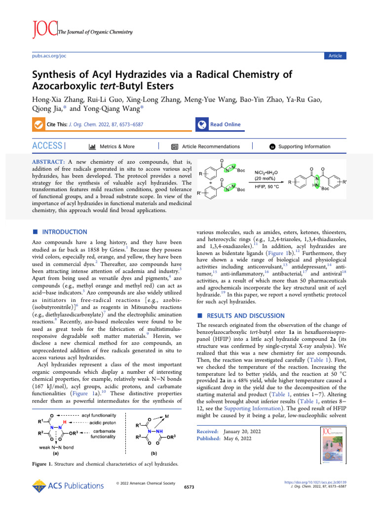 Synthesis of Acyl Hydrazides via Radicals | PDF | Ester | Chemical ...