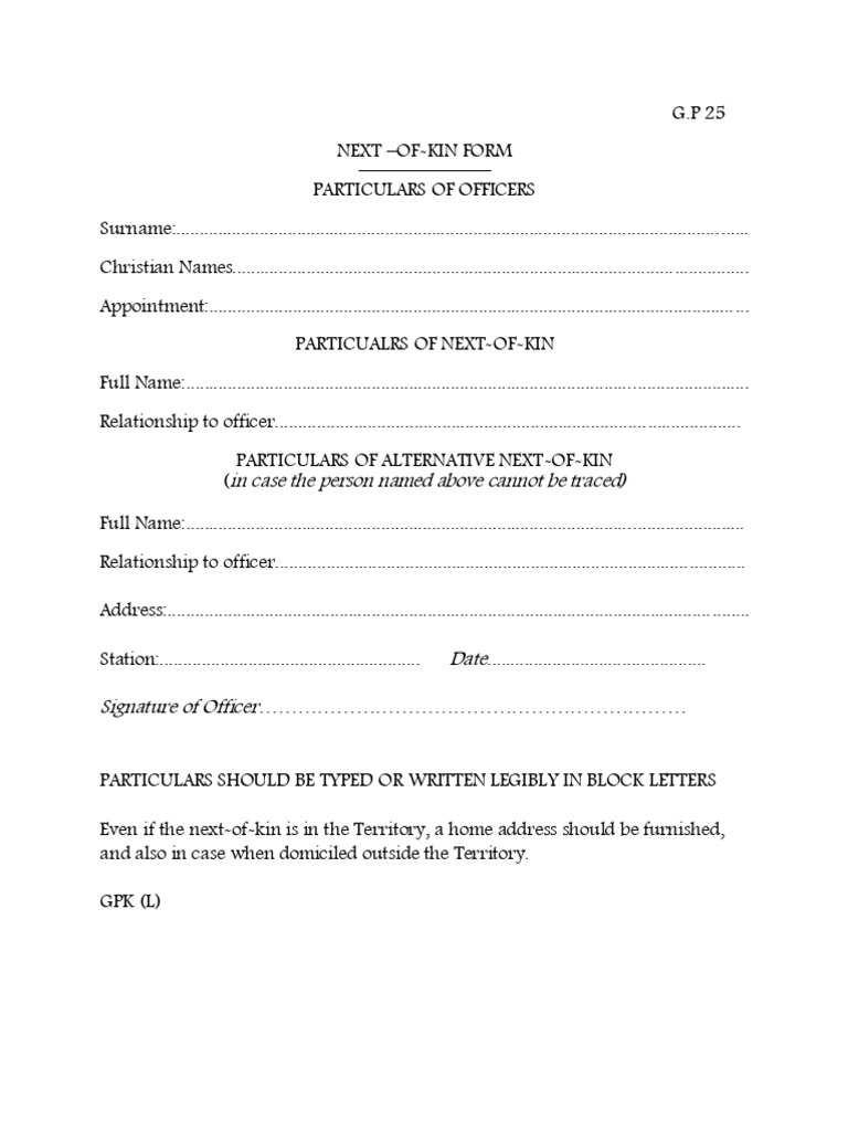 Next-of-Kin Form for Officers | PDF