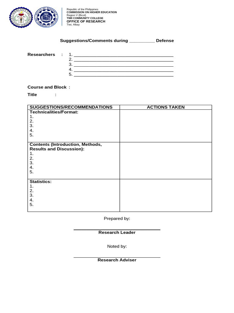 Research Defense Feedback Template | PDF