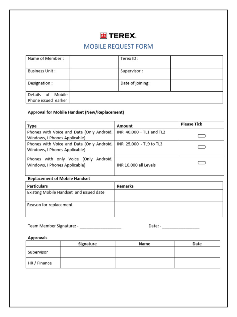Mobile Handset Request Form | PDF