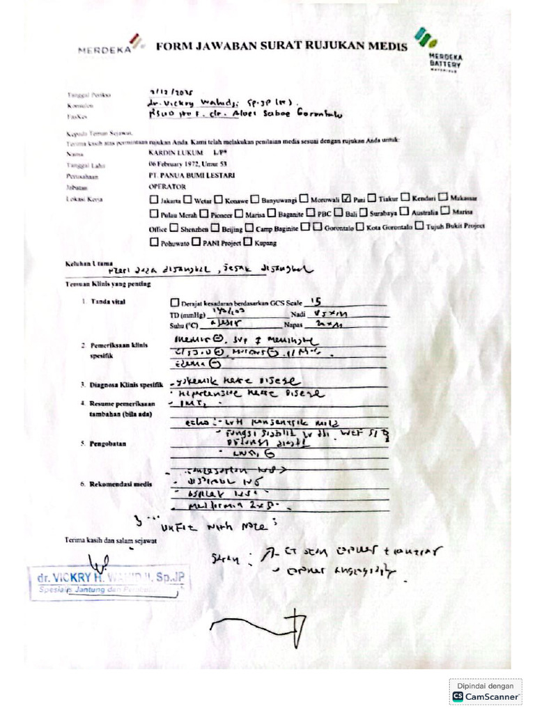 Form Jawaban Rujukan Medis Kardin Lukum | PDF
