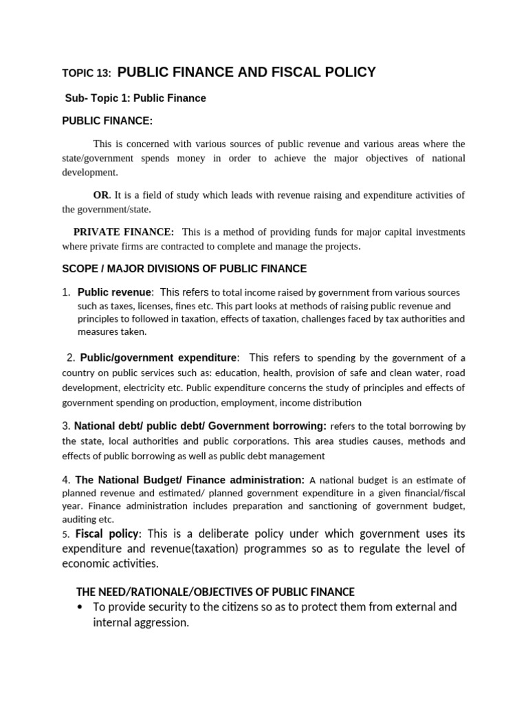 Public Finance and Fiscal Policy Overview | PDF | Cost Of Living | Taxes