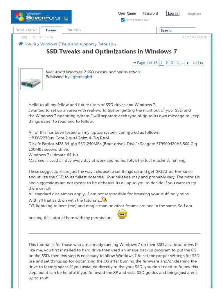 SSD Optimization Tips for Windows 7 | PDF | Virtual Machine | Solid ...