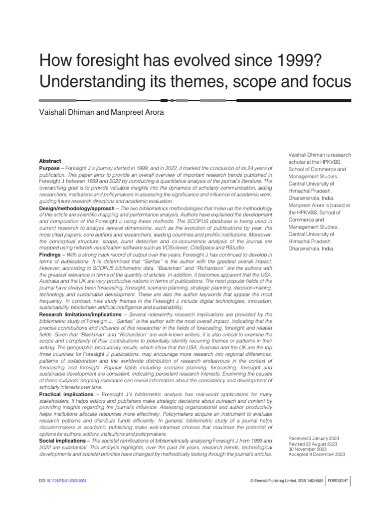 Foresight Published Paper 10 1108_FS 01 2023 0001 | PDF | Innovation ...