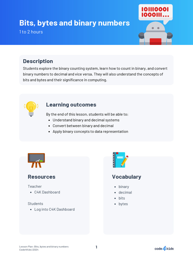 Binary and Decimal Systems Lesson Plan | PDF | Bit | Byte