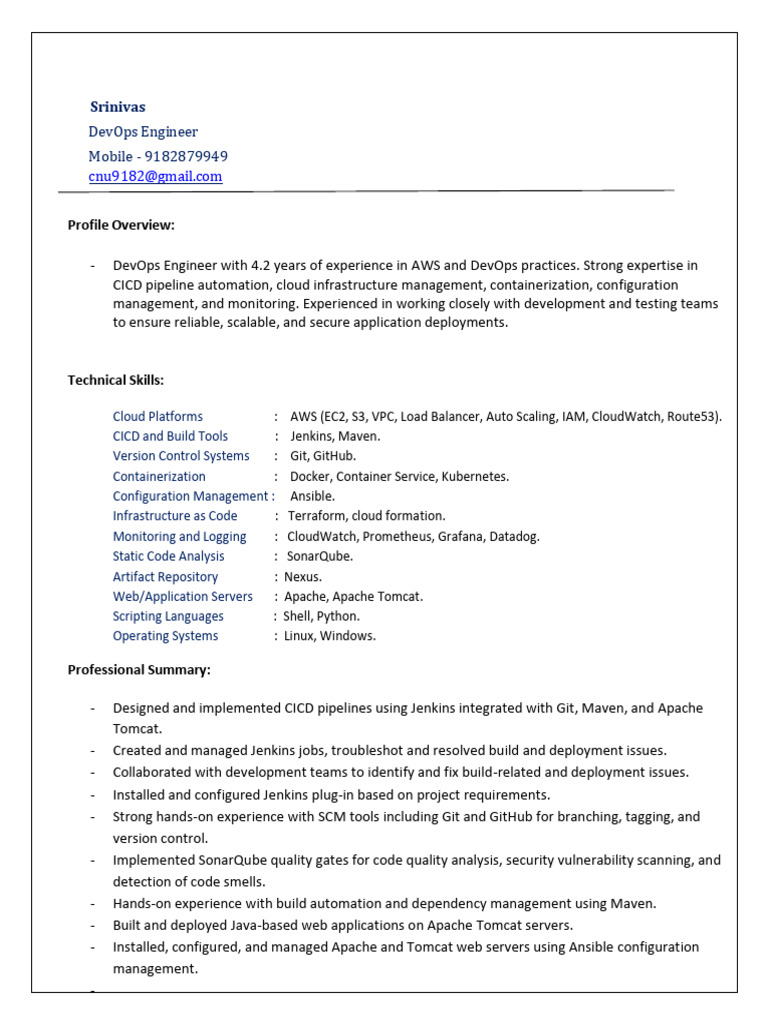 DevOps Engineer Profile and Skills Summary | PDF | Amazon Web Services ...