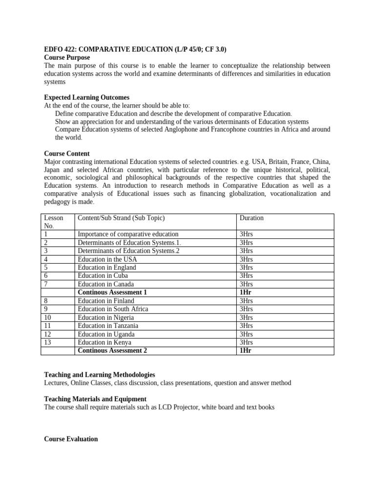 Comparative Education Course Overview | PDF | Learning | Behavior ...