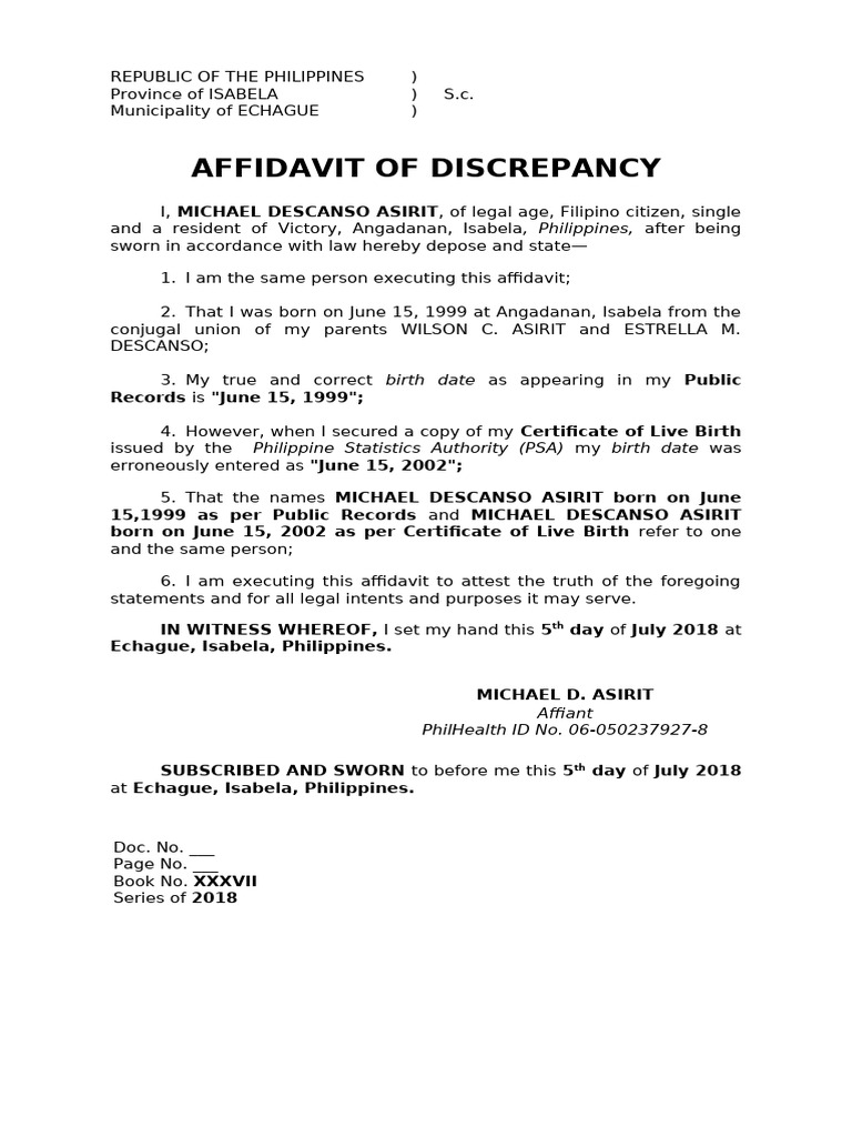 Affidavit of Birth Date Discrepancy | PDF